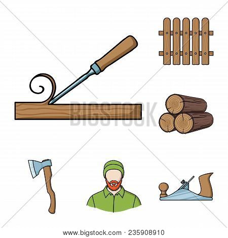 Sawmill And Timber Cartoon Icons In Set Collection For Design. Hardware And Tools Vector Symbol Stoc