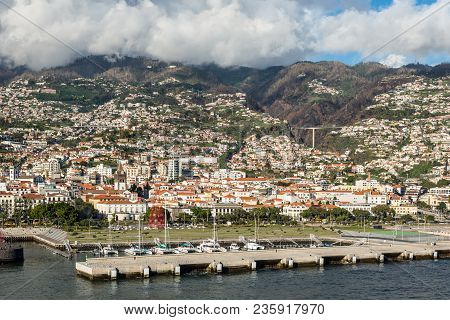 Funchal, Portugal - December 10, 2016: View Of The Marina And City Of Funchal From A Ship In The Har