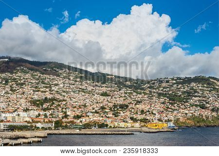 Funchal, Portugal - December 10, 2016: View Of The Marina And City Of Funchal From A Ship In The Har