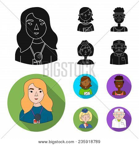 A Journalist With A Microphone With A Badge, A Teacher With A Pointer In Beads, A Stewardess In A Pi