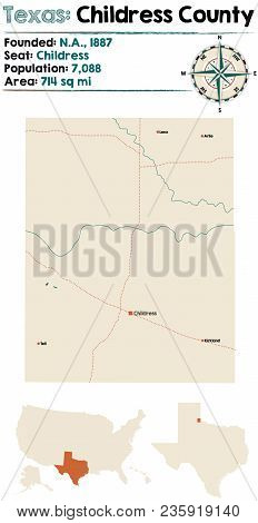 Detailed Map Of Childress County In Texas, Usa.