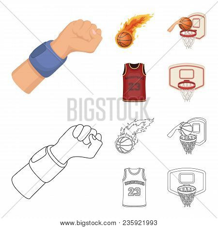 Basketball And Attributes Cartoon, Outline Icons In Set Collection For Design.basketball Player And 