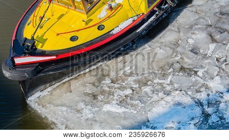 Barges Boats Lie Iceboundly In The Memory Town With The Hamburg Harbor