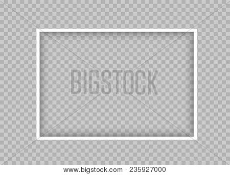 White Thin Frame Design. Rectangle Plastic Wire Or Paper Construction With Shadow On Transparent Bac