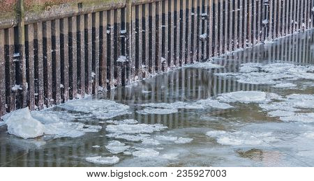 Ice Floes In The Hamburg Harbor Terminal Burchardkai