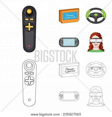 Game Console And Joystick Cartoon, Outline Icons In Set Collection For Design.game Gadgets Vector Sy