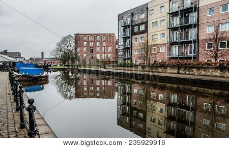 The View Over The Leeds Liverpool Canal On A Calm Day In Wigan