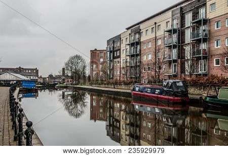 The View Over The Leeds Liverpool Canal On A Calm Day In Wigan