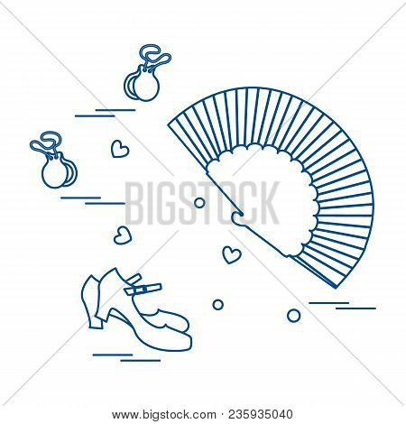 Vector Illustration With Various Symbols Of Dance Culture Of Spain. Travel And Leisure. Design For B