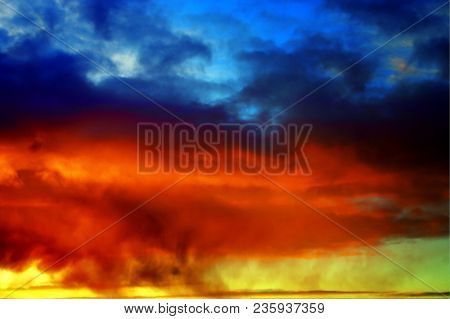 Great Sunset Sky With Clouds All Possible Shades Of Pink And Purple, Great Nature Background.