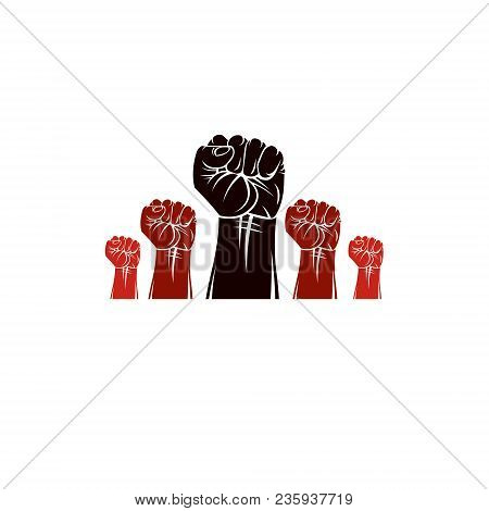 Raised Clenched Fists Vector Illustration. Revolution Idea Symbol Can Be Used As Tattoo, No Limits A