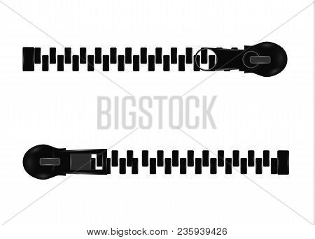 Beautiful Vector Closed And Open Zip Detail, Buckle. Fastens With A Zipper.metal Accessories On Clot