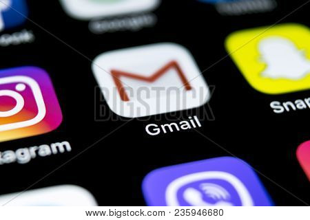 Sankt-petersburg, Russia, April 12, 2018: Google Gmail Application Icon On Apple Iphone X Smartphone