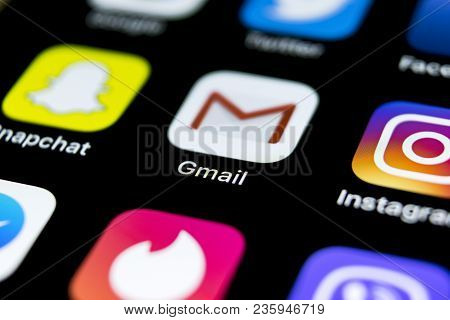 Sankt-petersburg, Russia, April 12, 2018: Google Gmail Application Icon On Apple Iphone X Smartphone