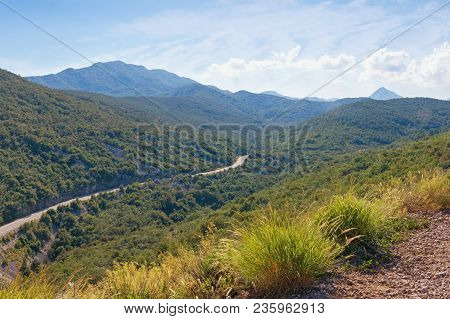 Summer Mountain Landscape With Road.  Dinaric Alps, Montenegro