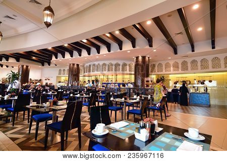 Ajman, Uae - April 8. 2018. Restaurant At The Resort Bahi Palace