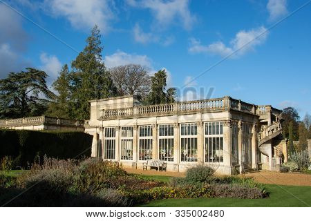 Northamptonshire, U.k., November 18, 2019 - Conservatory Gardens Stately, Home Castle Ashby Midlands