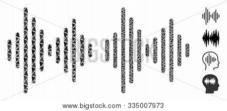 Audio Signal Mosaic Of Humpy Parts In Variable Sizes And Color Tones, Based On Audio Signal Icon. Ve