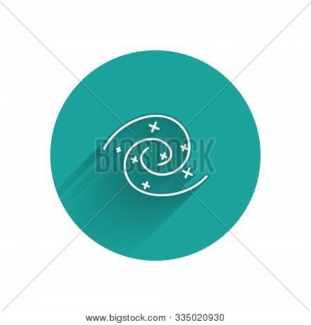 White Black Hole Icon Isolated With Long Shadow. Space Hole. Collapsar. Green Circle Button. Vector 