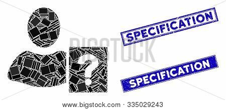 Mosaic User Helpbook Icon And Rectangle Seals. Flat Vector User Helpbook Mosaic Icon Of Randomized R