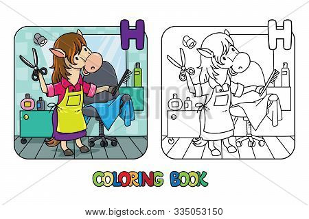 Horse Hairdresser Abc Coloring Book. Alphabet H