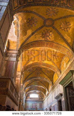 Istanbul, Turkey - September 5th 2019. The Ceiling Of Ayasofia Or Hagia Sofia In Sultanahmet, Istanb