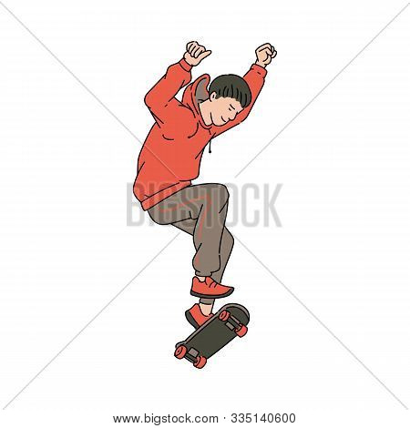 Cartoon Skateboarder Teen Jumping In Air With Skateboard