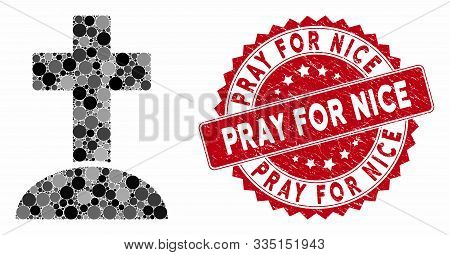 Mosaic Cemetery Cross And Corroded Stamp Seal With Pray For Nice Phrase. Mosaic Vector Is Composed W