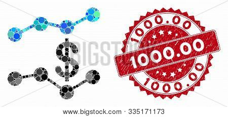 Mosaic Sales Trends And Distressed Stamp Seal With 1000.00 Caption. Mosaic Vector Is Formed With Sal