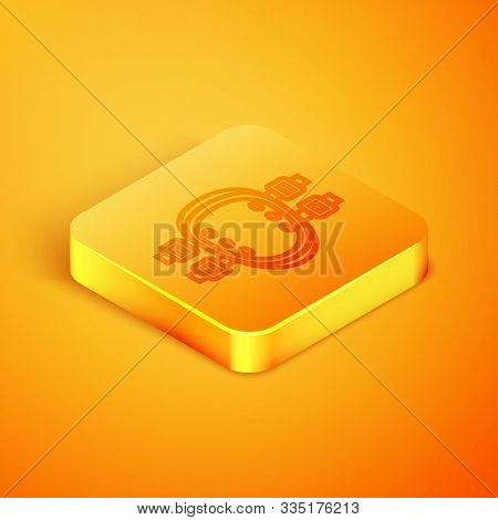 Isometric Line Knee Pads Icon Isolated On Orange Background. Extreme Sport. Sport Equipment. Skatebo