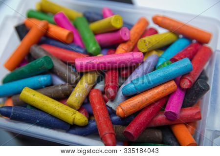 Crayons On The Table. Montessori Wood Color Gamut . Crayon And Paper Photos On The Table, Colorful T