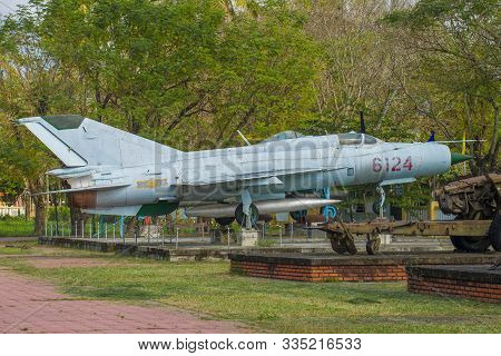 Hue, Vietnam - January 08, 2016: Mig-21 Soviet Fighter In The City Museum Of Hue. Side View