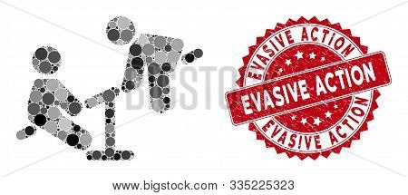 Mosaic Children Swing And Grunge Stamp Seal With Evasive Action Caption. Mosaic Vector Is Formed Wit