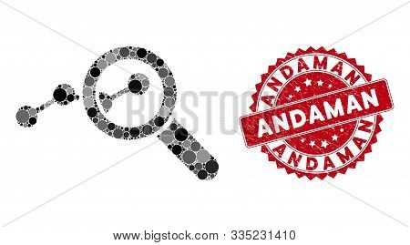 Mosaic Explore Stats And Grunge Stamp Seal With Andaman Caption. Mosaic Vector Is Formed With Explor