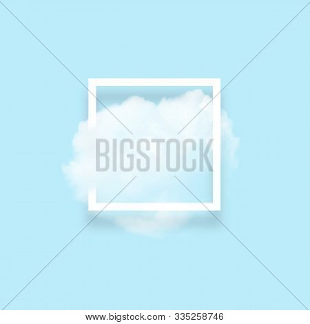 White Cloud In Snapshot Frame Illustration. Rectangular Border With Cotton Candy Isolated On Baby Bl