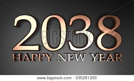 2038 Happy New Year Copper Write On Black Background - 3d Rendering Illustration