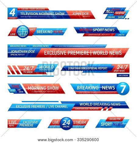 Breaking News Television Channel Broadcasting Set Of Isolated Solid Plates For Vfx Bars With Editabl