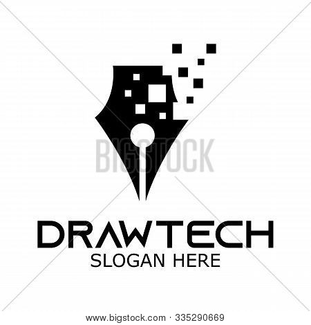 Abstract Pen Design Concept Information Technology Vector Logo Design Template