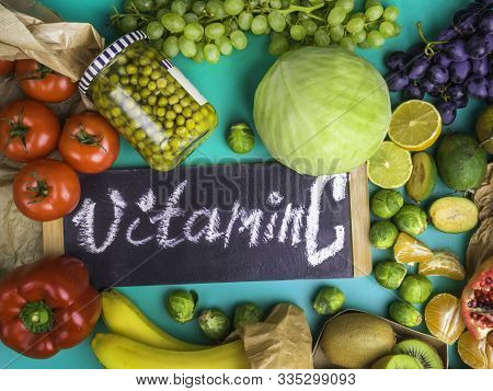 Healthy Diet - Sources Of Vitamin C - Bell Pepper, Kiwi, Grape, Cabbage, Lemon, Mango, Pomegranate, 