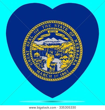 U.s. State Of Nebraska Flag In Heart Shape Vector Illustration Eps 10