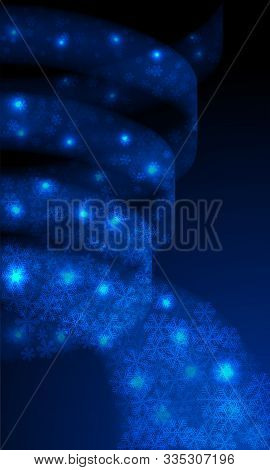 Blue Hurricane Effect. Glowing Tornado, Swirling Storm Cone Of Shining Snowflakes And Stardust Spark