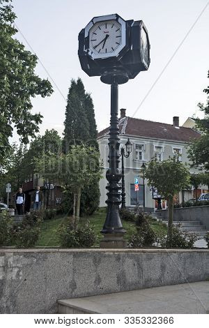 Raska, Serbia, May 03, 2019. Nice Big Public Clock In A Small Park In The City Center.