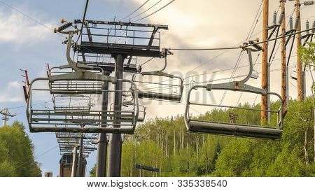 Panorama Frame Hiking Trails And Chairlifts On A Sceneic Summer Landscape In Park City Utah