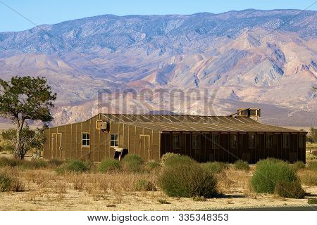 October 6, 2019 In Independence, Ca:  Replica Building Where Japanese Americans Were Housed In A Woo