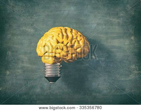 Light Bulb With A Yellow Brain Instead Of The Glass. 3d Render Illustration