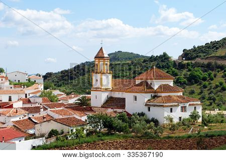 View Of The White Town And San Roque Church With Mountains To The Rear, Atajate, Malaga Province, An
