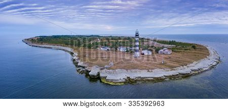 Lighthouse And Hause On The Small Island In The Baltic Sea. Architecture On The Osmussaar, Estonia, 