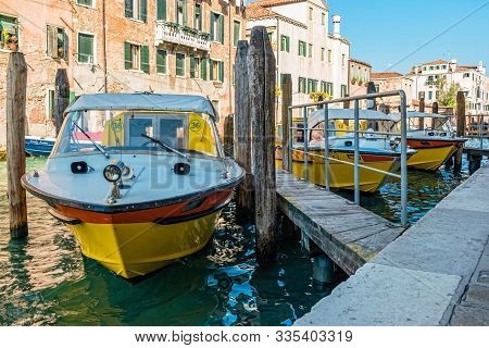 Ambulance Boats Outside The Hospital In Venice