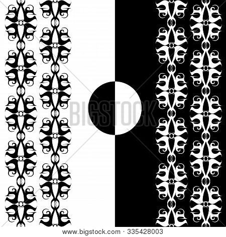 Black And White Lace Ornament In Retro Style. Background, Retro Or Vintage Black And White Pattern, 