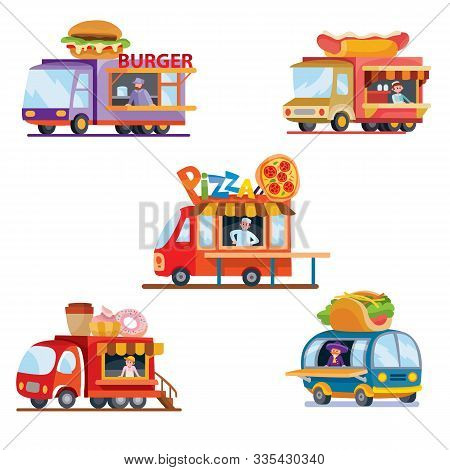 Cars Sell Fast Food, Stand Isolated Object On A White Background, Sell, Hamburger, Hot Dog, Tacos, C